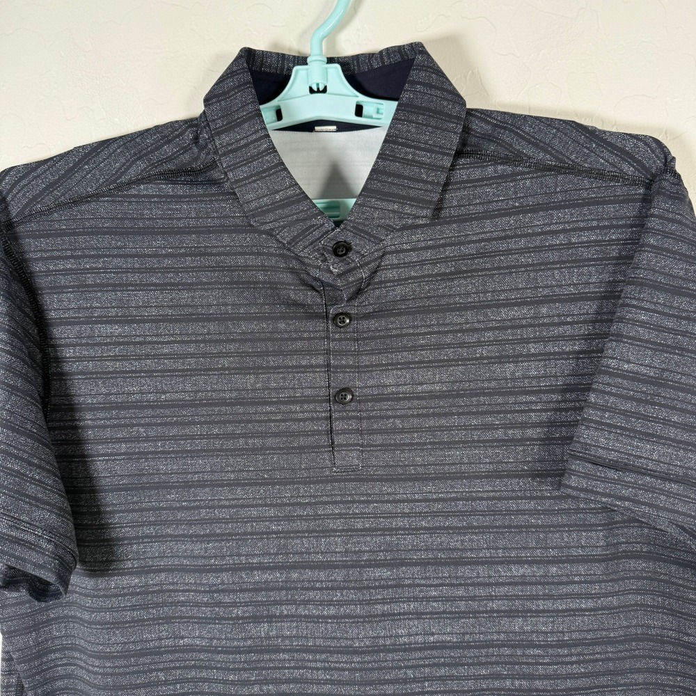 Lululemon Polo Shirt Mens XL Black Gray Striped Short Sleeve Golf Athletic Sport